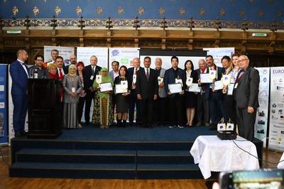 Official delegations line up at the 9th European Exhibition of Creativity and Innovation, EUROINVENT 2017 held at the Palace of Culture in Iasi, Romania